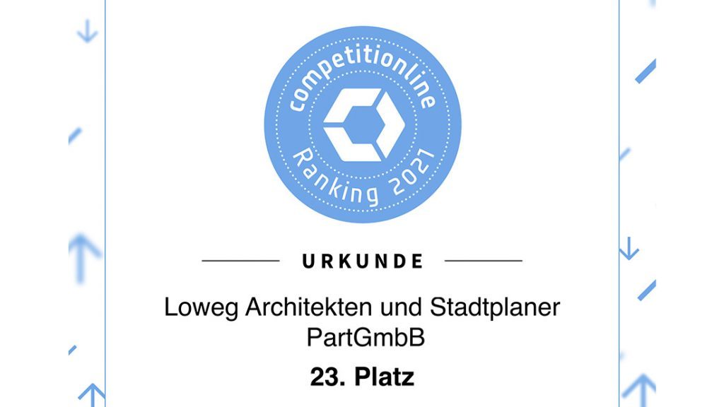 Urkunde des competitionline Rankings 2021 mit dem 23. Platz für Loweg Architekten in der Kategorie Architektur